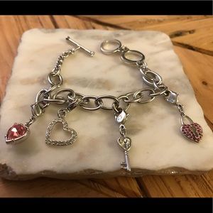 Swarovski pink heart, lock & key charm bracelet